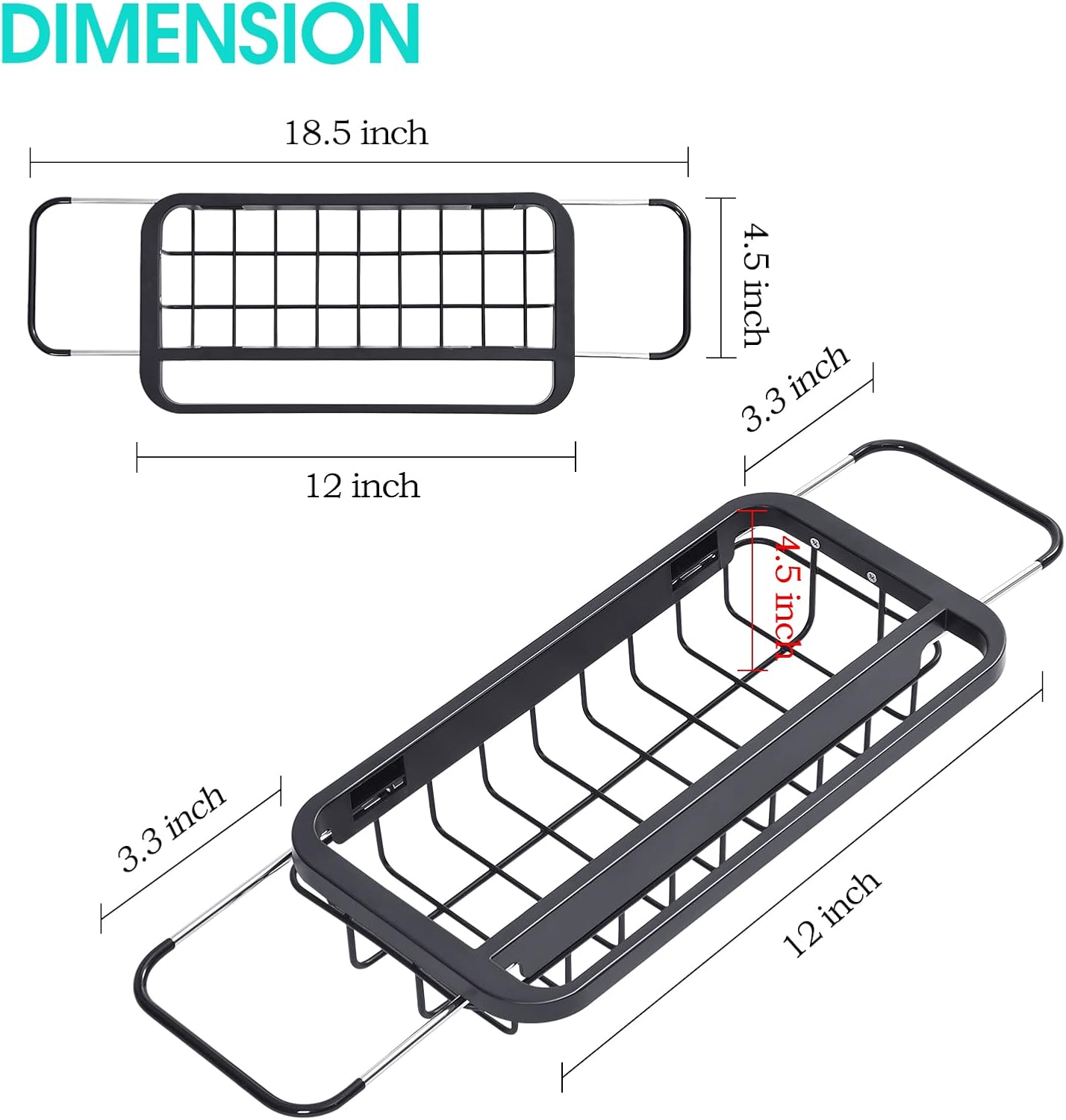 TOOLF Expandable Sink Caddy with Dish Towel Bar, Adjustable Over-The-Sink Organizer for Kitchen, Rustproof Sponge Holder and Drying Rack