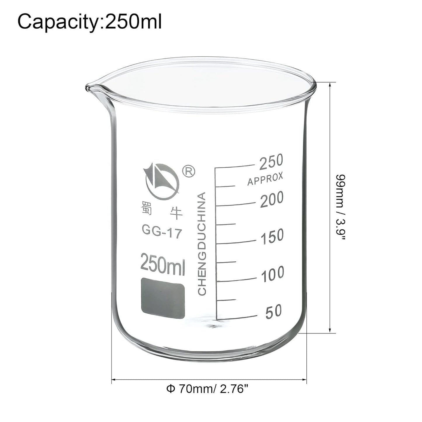 PATIKIL 10ml Low Form Glass Beaker, 3.3 Borosilicate Glass Graduated Printed Scale Measuring Cups with Spout for Kitchen Lab Liquids Transit Boiling