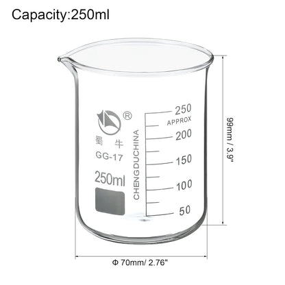 PATIKIL 10ml Low Form Glass Beaker, 3.3 Borosilicate Glass Graduated Printed Scale Measuring Cups with Spout for Kitchen Lab Liquids Transit Boiling