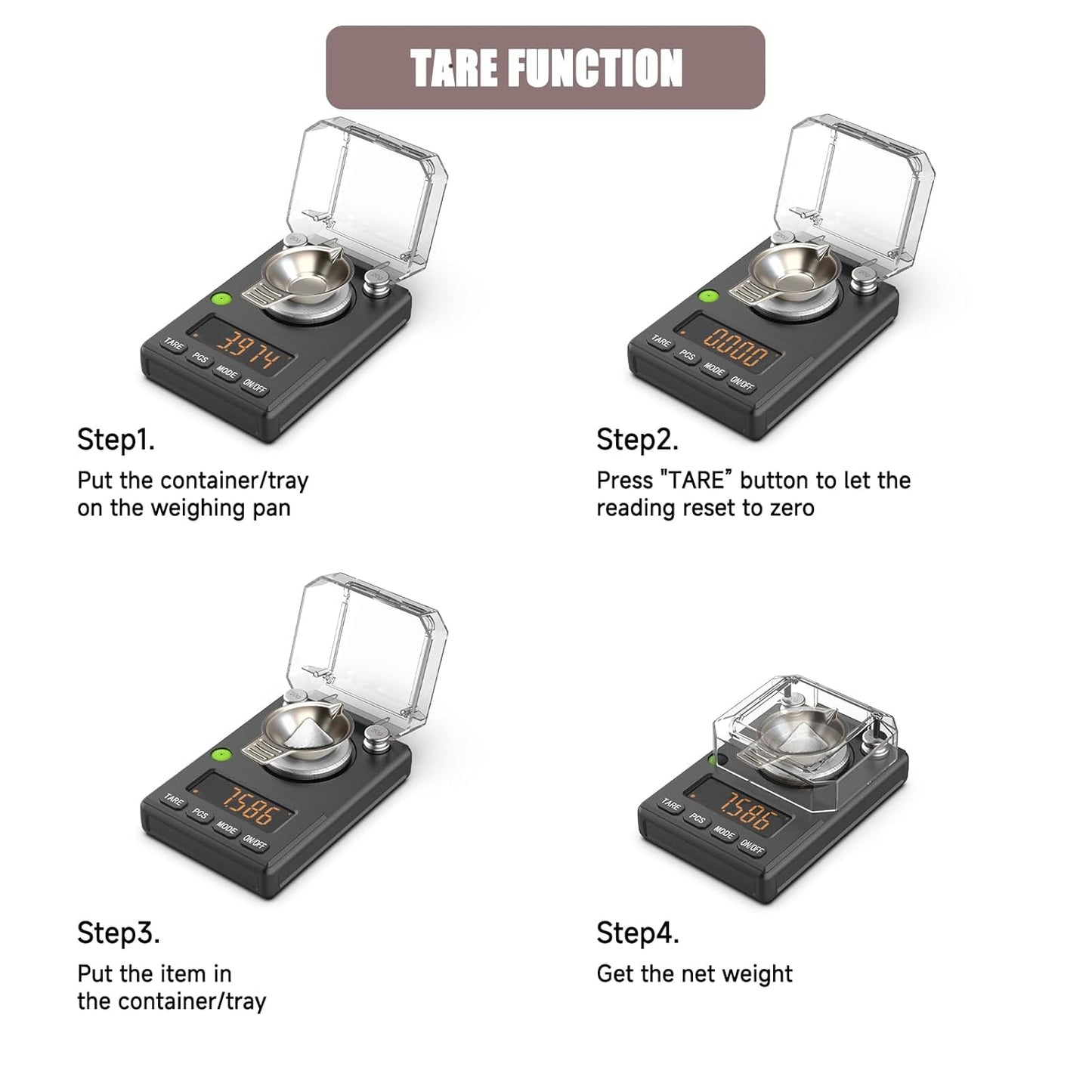 Milligram Scale 100g x 0.001g, MG Powder Scale with Selectable Auto Off, Built-in Bubble Level, 20g Calibration Weight Included, USB/Battery