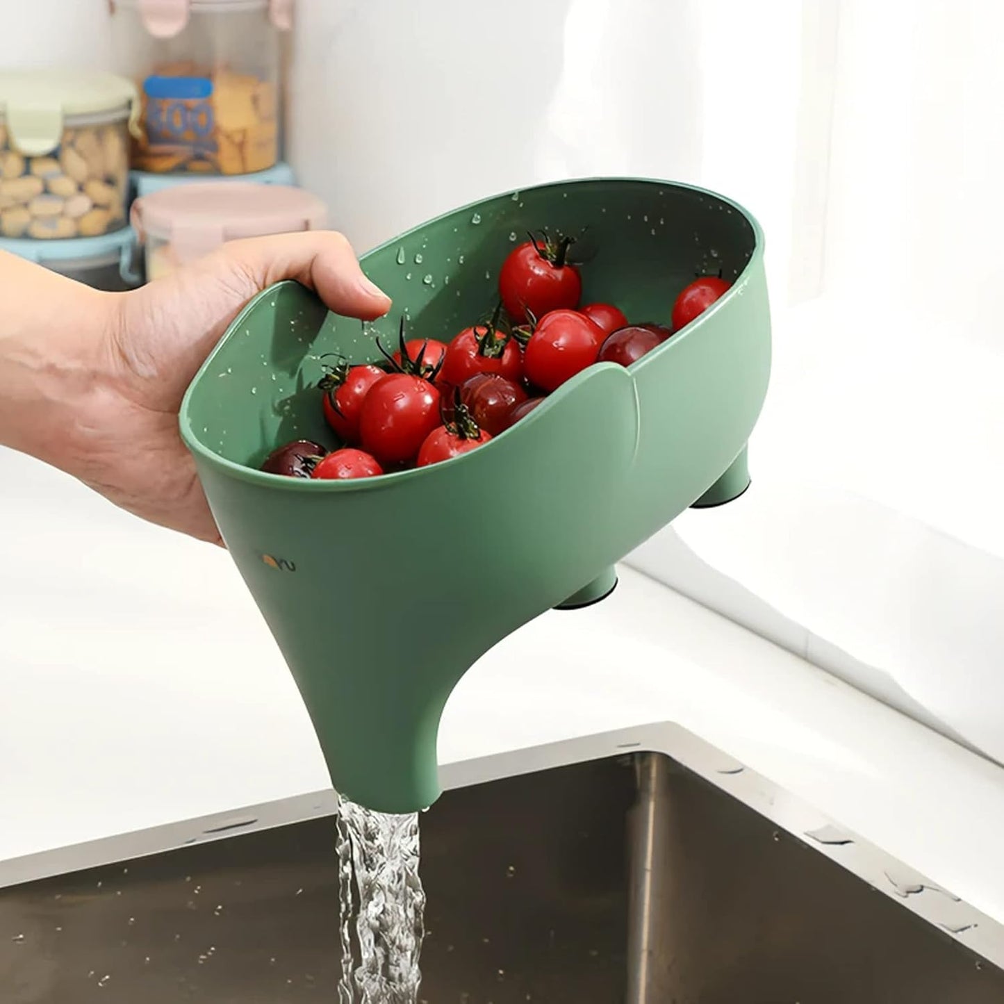 Vegetables Washing Basket Elephant Drainage Basket Fruit Basket for Draining Pasta Noodles Kitchen, PP Material, 22x14x10cm (Pink)
