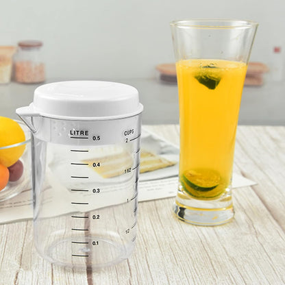 Plastic Measuring Cup With Splashproof Lid V-shaped Spout Mixing Pitcher Kitchen Baking Measuring Tool Easy To Pour Mixing Baking Utensil With Spout Lid Measures Lines