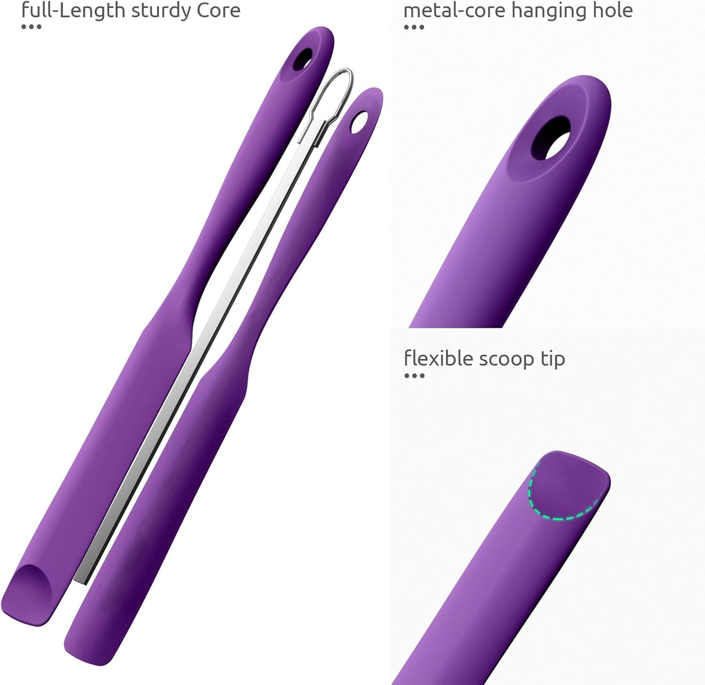 U-Taste Skinny Silicone Jar Spatula: 600ºF Heat-Resistant Food-Grade 10in Long Narrow Sourdough Stirring Stick, Seamless Flexible Peanut Butter Spreader for Scraping Icing Bread Cream, Jam (Aqua Sky)