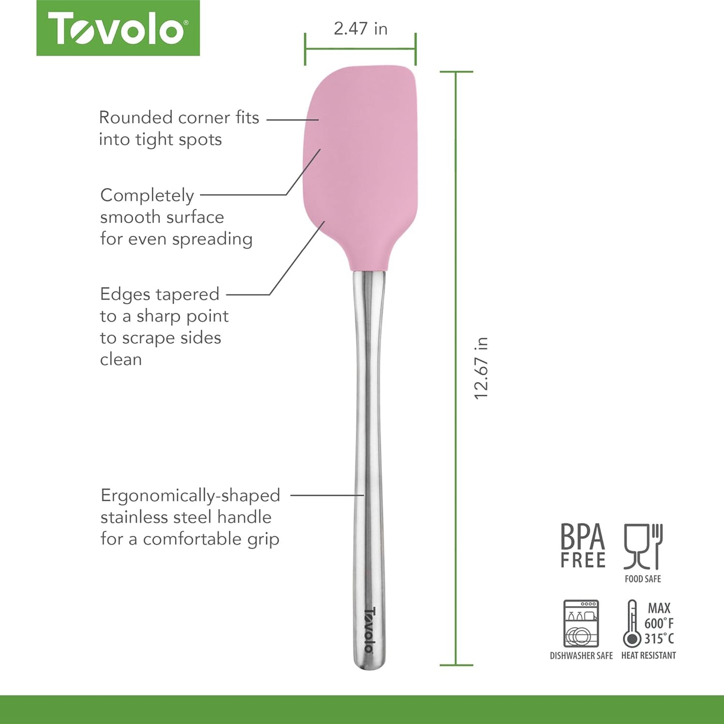 Tovolo Flex Core Silicone Spatula Spoonula Set of 2 for Non Stick Cast Iron Cooking & Baking, Dishwasher Safe Heat Resistant BPA Free Long Stainless Steel Handle Kitchen Utensil, Charcoal Gray