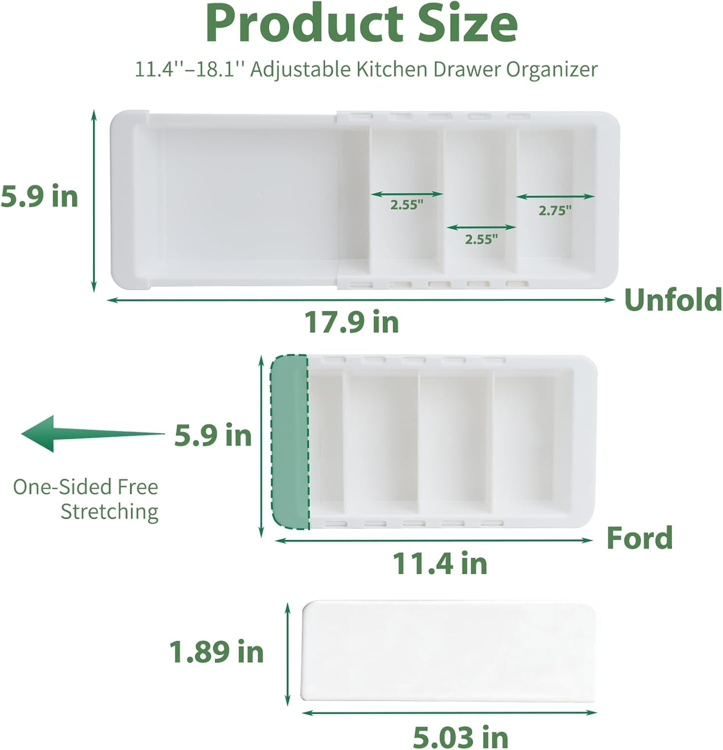 Expandable Measuring Cup Organizer & Measuring Spoon Organizer for Deep Drawers, 11.4''–18.1'' Adjustable Kitchen Drawer Organizer with 3 Dividers, Space-Saving Flatware Bin for Home & Kitchen