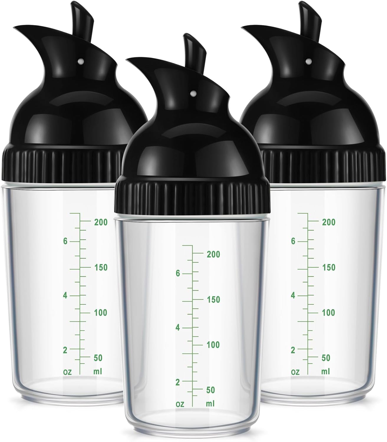 Lallisa 3 Pcs Salad Dressing Shaker 7 oz Salad Dressing Dispenser Mixer Shaker for Soy Sauce Vinaigrette Kitchen Spice Oil Vinegar Container (Black)