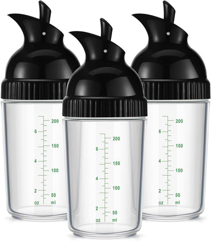 Lallisa 3 Pcs Salad Dressing Shaker 7 oz Salad Dressing Dispenser Mixer Shaker for Soy Sauce Vinaigrette Kitchen Spice Oil Vinegar Container (Black)