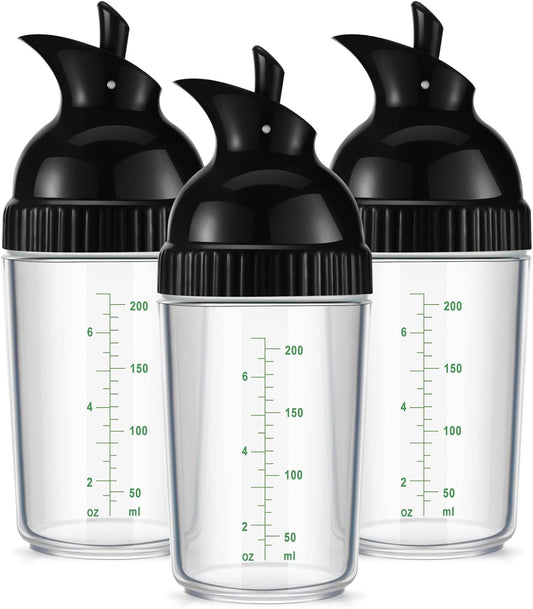 Lallisa 3 Pcs Salad Dressing Shaker 7 oz Salad Dressing Dispenser Mixer Shaker for Soy Sauce Vinaigrette Kitchen Spice Oil Vinegar Container (Black)