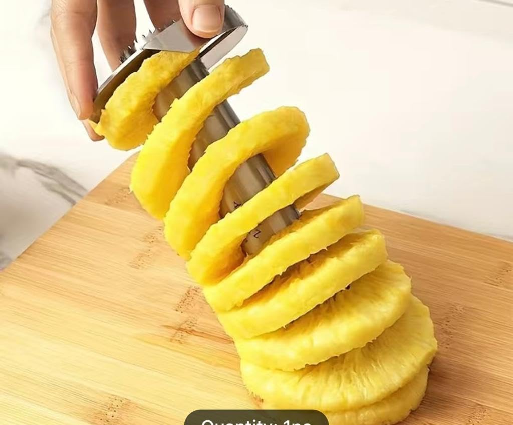 Pineapple Corer Slicer Peeler Stainless Steel for Diced Fruit Rings All in One (Yellow)