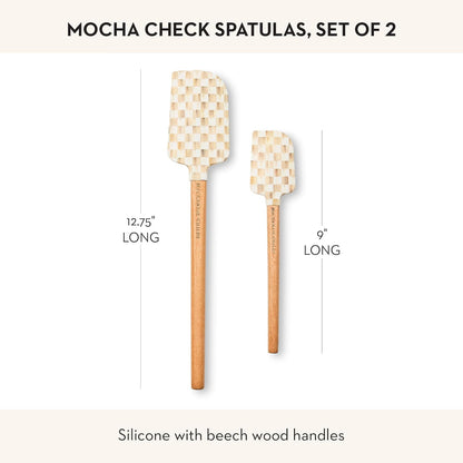 MACKENZIE-CHILDS Silicone Spatulas with Wooden Handles, Silicone Kitchen Spatula Set, 9 Inches and 12.75 Inches, Set of 2, Green-and-White Emerald Check