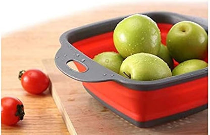 Collapsible Colander,Collapsible Colander Set,Folding Kitchen Silicone Strainer,Vegetable Pasta And Fruit,Folding and Expandable Square Silicone Kitchen Strainer