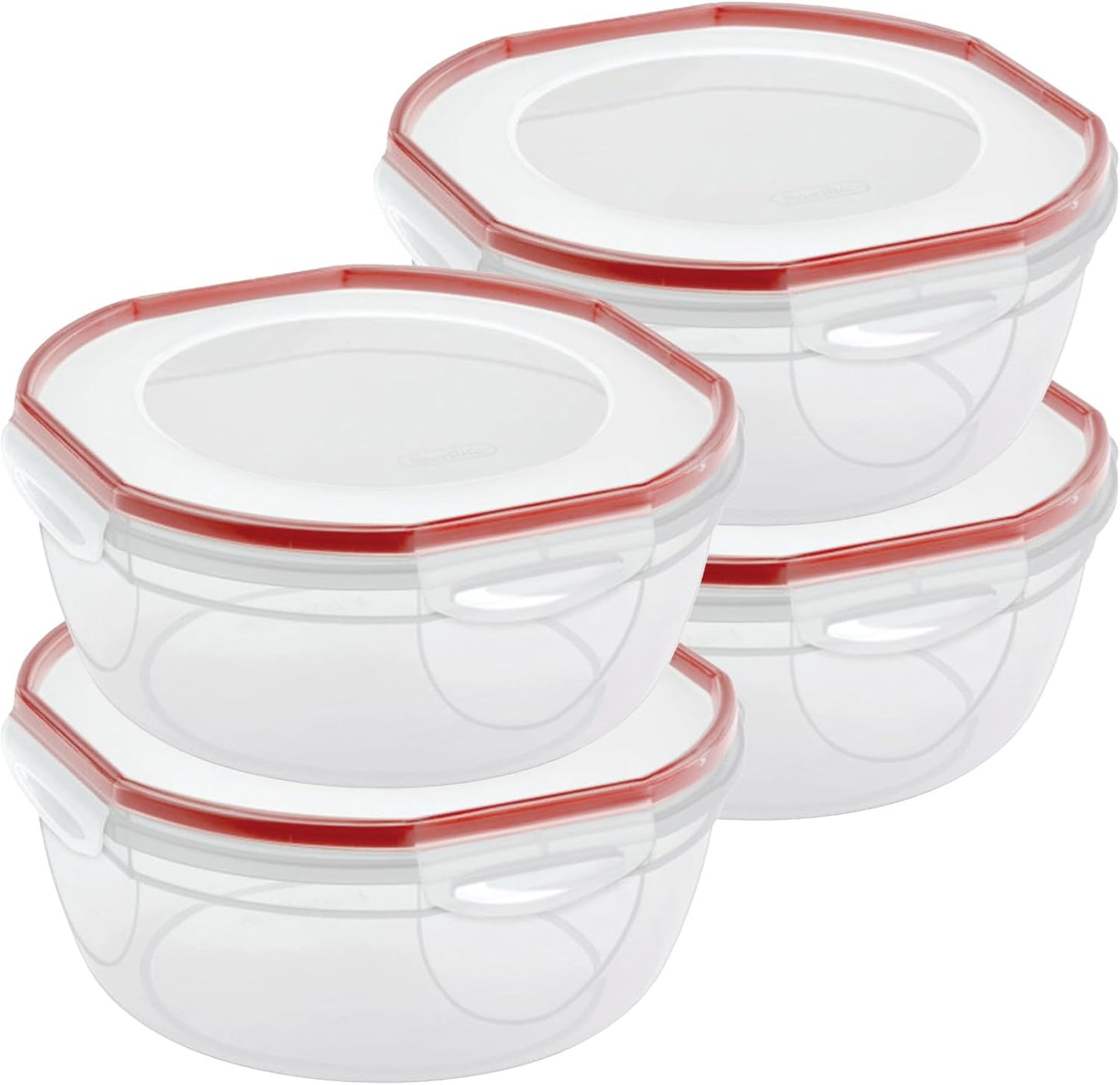 Sterilite Ultra-Seal 8.1 Qt Bowl, Large Airtight Food Storage Container, Latching Lid, Microwave and Dishwasher Safe, Clear With Red Gasket, 2-Pack
