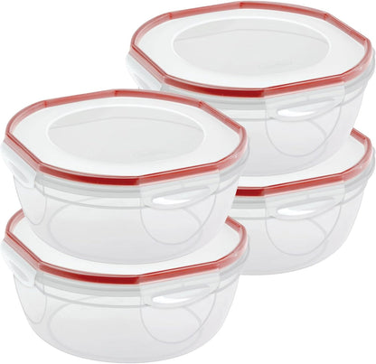 Sterilite Ultra-Seal 8.1 Qt Bowl, Large Airtight Food Storage Container, Latching Lid, Microwave and Dishwasher Safe, Clear With Red Gasket, 2-Pack