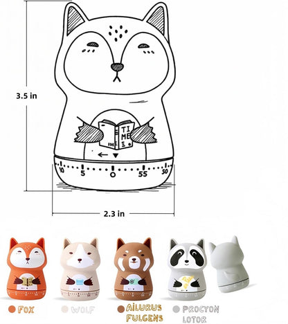 Mechanical Kitchen Timer,Cute,Novelty,60 Minutes Manual Countdown,Kitchen Classroom Learning Cooking (Orange Fox)