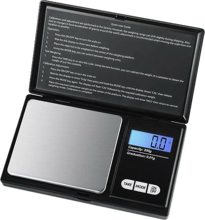 200g X 0.01g Digital Mini Pocket Scale, Weight Scale for Kitchen with Backlit LCD Display, Portable Travel Jewelry Herb Scale for Small Food