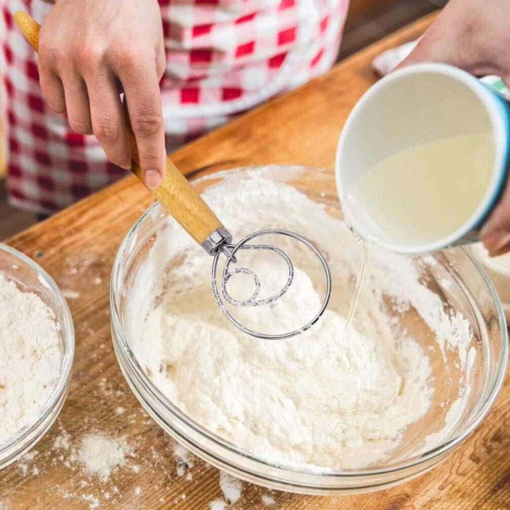 Danish Dough Whisk - 13" Dutch Whisk with Stainless Steel Ring - Danish Whisk for Bread, Pastry or Pizza Dough - Baking Tool Alternative to a Blender, Mixer or Hook