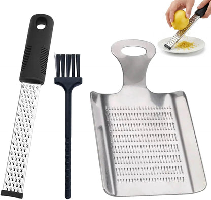 3-Piece Stainless Steel Grater Tools with Small Brush and Mini Grater,Ginger Grater and Garlic Grater Set,12inch Long Grater for Kitchen Use, Multipurpose Grating and Shredding