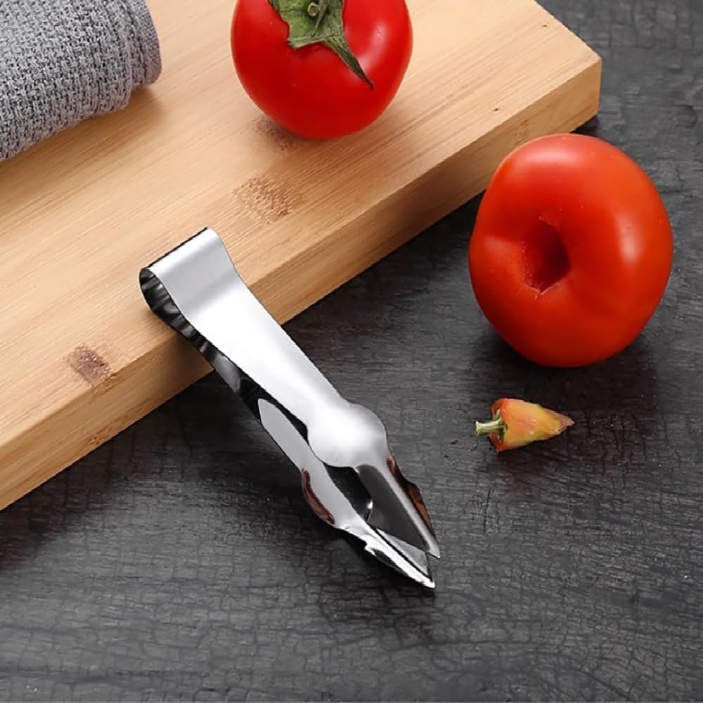 2Pcs Multi-Functional Fruit and Vegetable Stem Remover Clip, Strawberry Huller, Pineapple Eye Remover, Silver Stainless Steel Handle