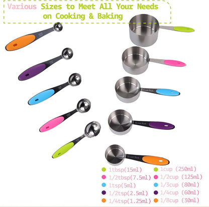 Inmorven 10pcs Measuring Cups and Spoons Set, BPA-Free Plastic Kitchen Baking Tools with Engraved Markings, Stackable Design for Dry & Liquid Ingredients (Pink)