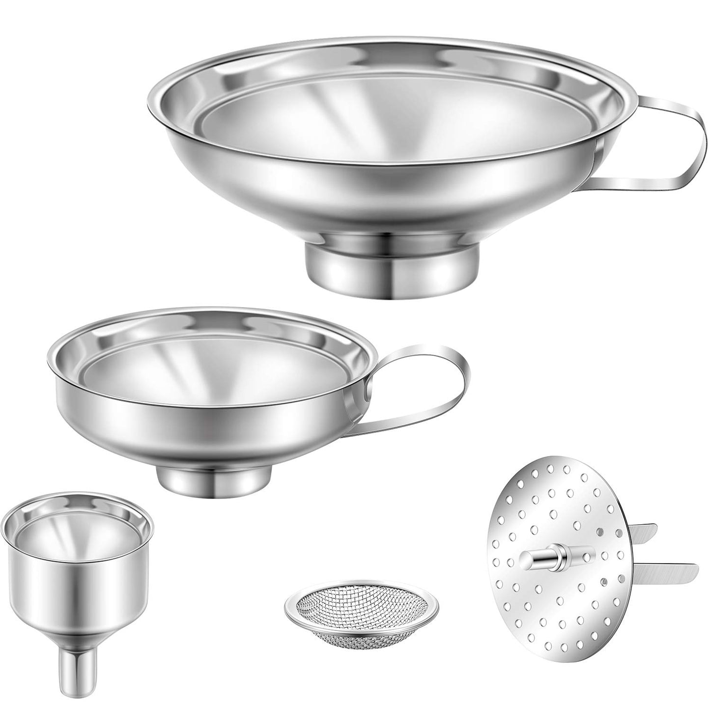 Shappy 5 Pieces Stainless Steel Funnels Set Canning Funnel Fine Mesh Strainer Mesh Filter Compatible with Wide and Regular Narrow Mouth Mason Jar