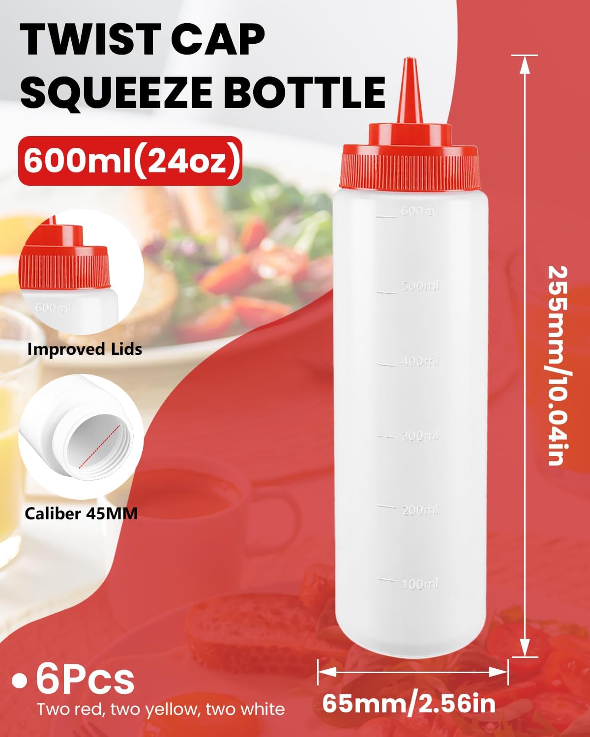 Multicolor Food-Grade Squeeze Bottles Set-Condiment Dispensers for Kitchen, BBQ, Sauces, Dressings, & Meal Prep (32oz)