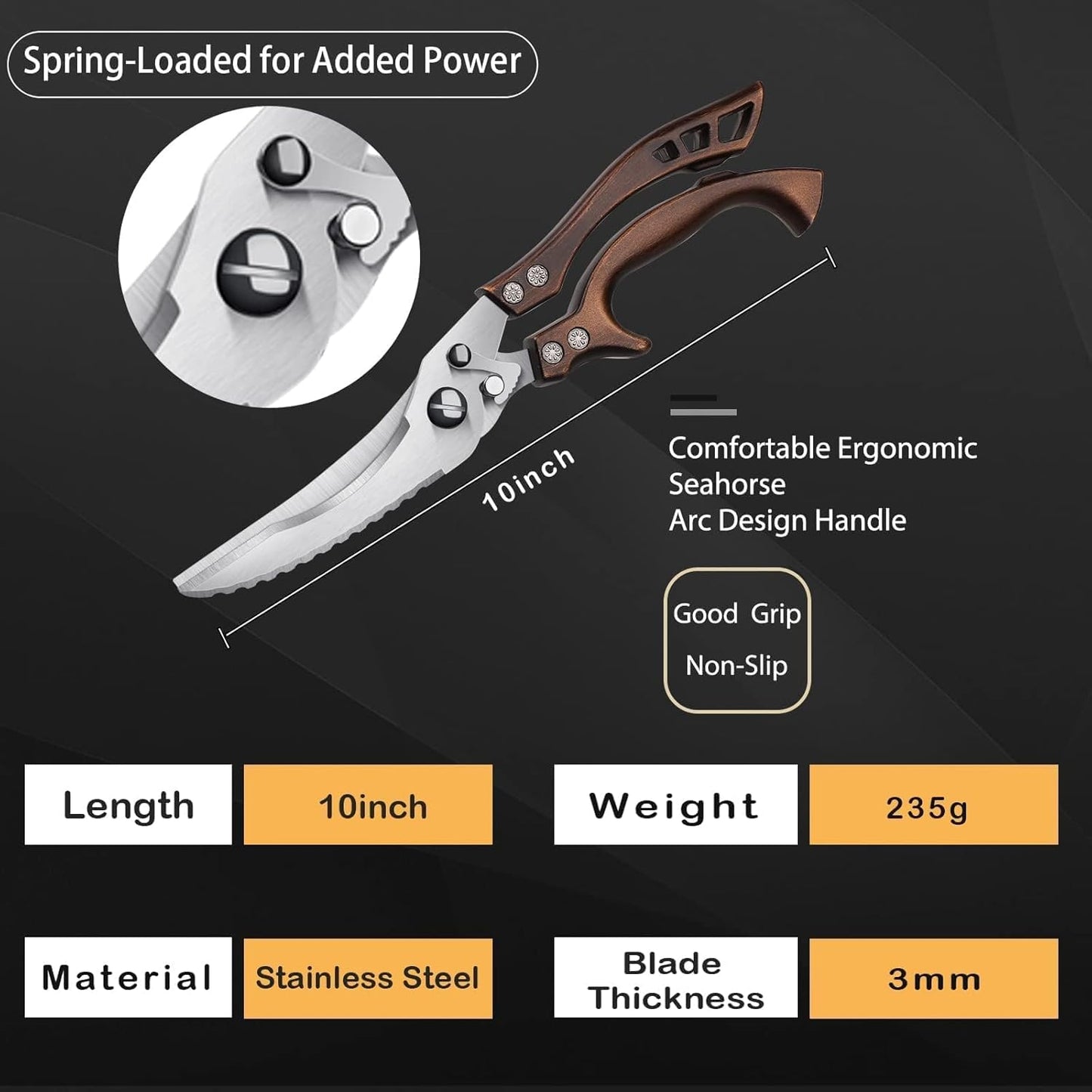 Dream Reach Poultry Shears, Heavy Duty Kitchen Shears with Serrated Edge, No Rust Spring Loaded, Multipurpose Stainless Steel Kitchen Scissors for Chicken, Bone, Meat, Turkey, Fish Thanksgiving Gifts