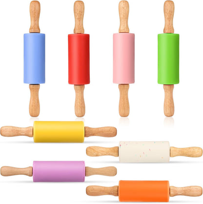 Mini Silicone Rolling Pin for Kids, Non-stick Surface Wood Handle, 9 Inch 1 Pack Blue