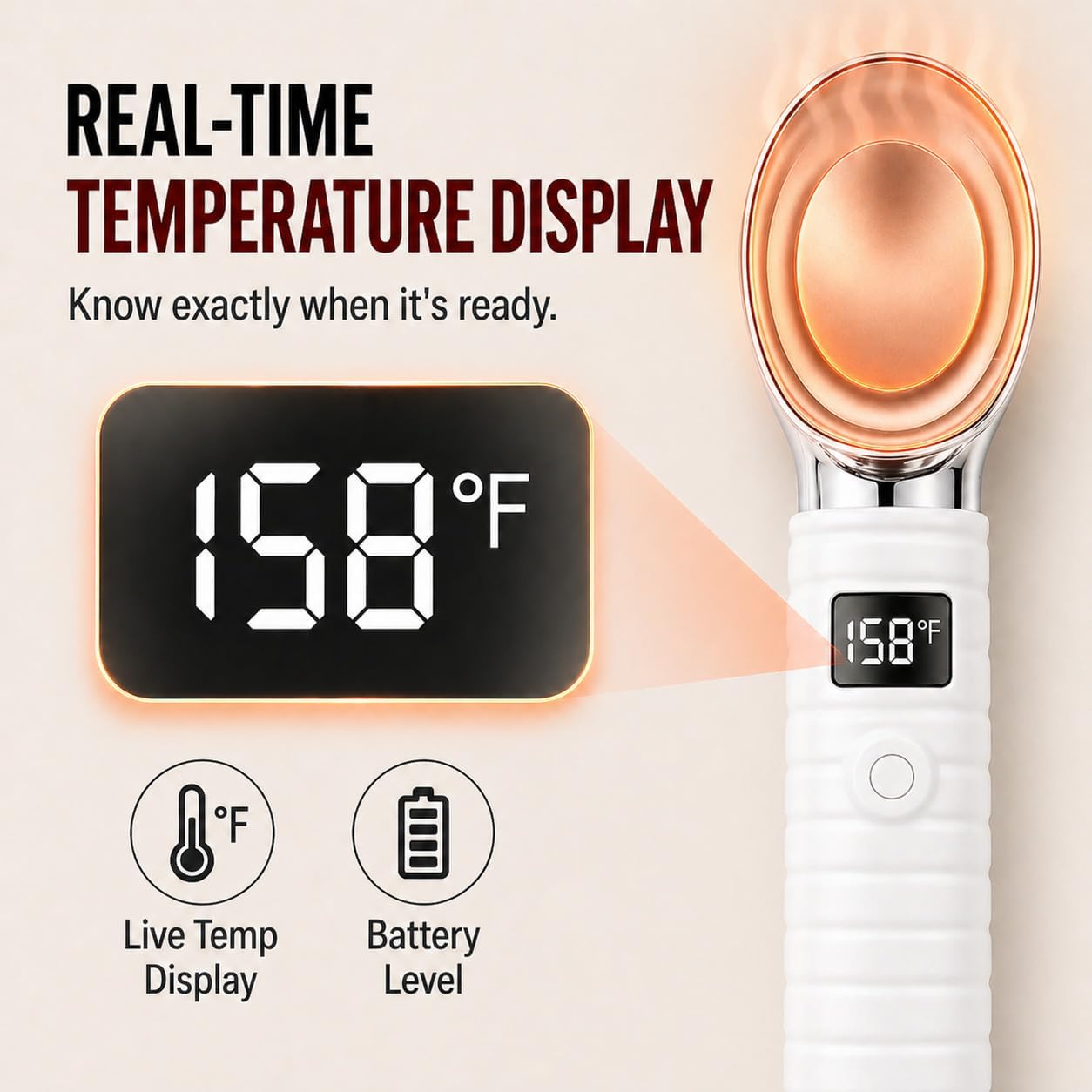 DLUCK Heated Ice Cream Scoop for Hard Ice Cream, Gelato & Frozen Desserts, Electric Ice Cream Scooper with Smart Temperature & Battery Display, USB-C Rechargeable, Durable One-Piece Design (White)