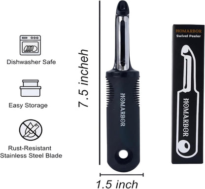 Black Premium Vegetable Peeler | Ultra-Sharp Swivel Stainless Steel Blade | Ergonomic Soft Grip Handle | Mango Peeler | Dishwasher Safe | Skin Peeler for Veggies & Fruits | Potato Peeler & Eye Remover