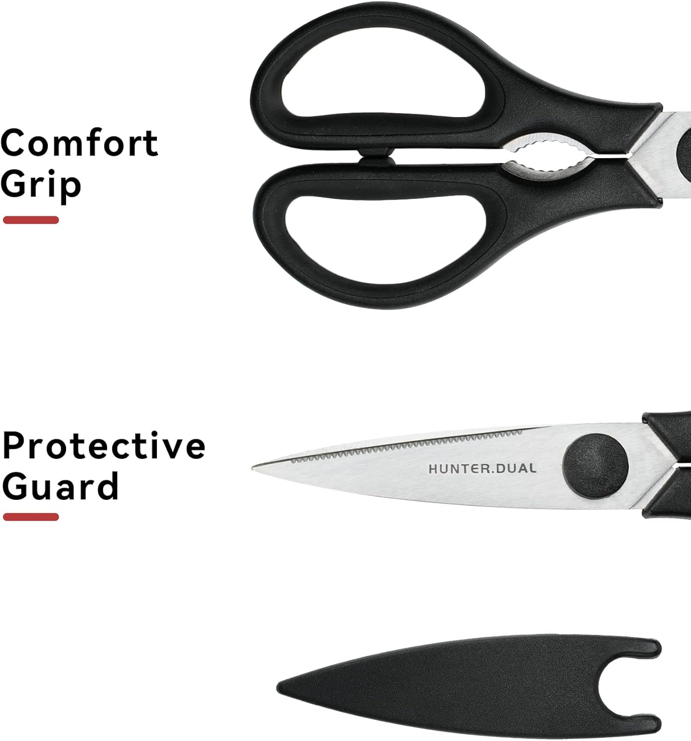 Kitchen Scissors for Food, HUNTER.DUAL Heavy Duty Come Apart Poultry Shears for Cooking, All Purpose for Cutting Chicken, Meat, Fish & Vegetables (Black, 8.26 Inch)