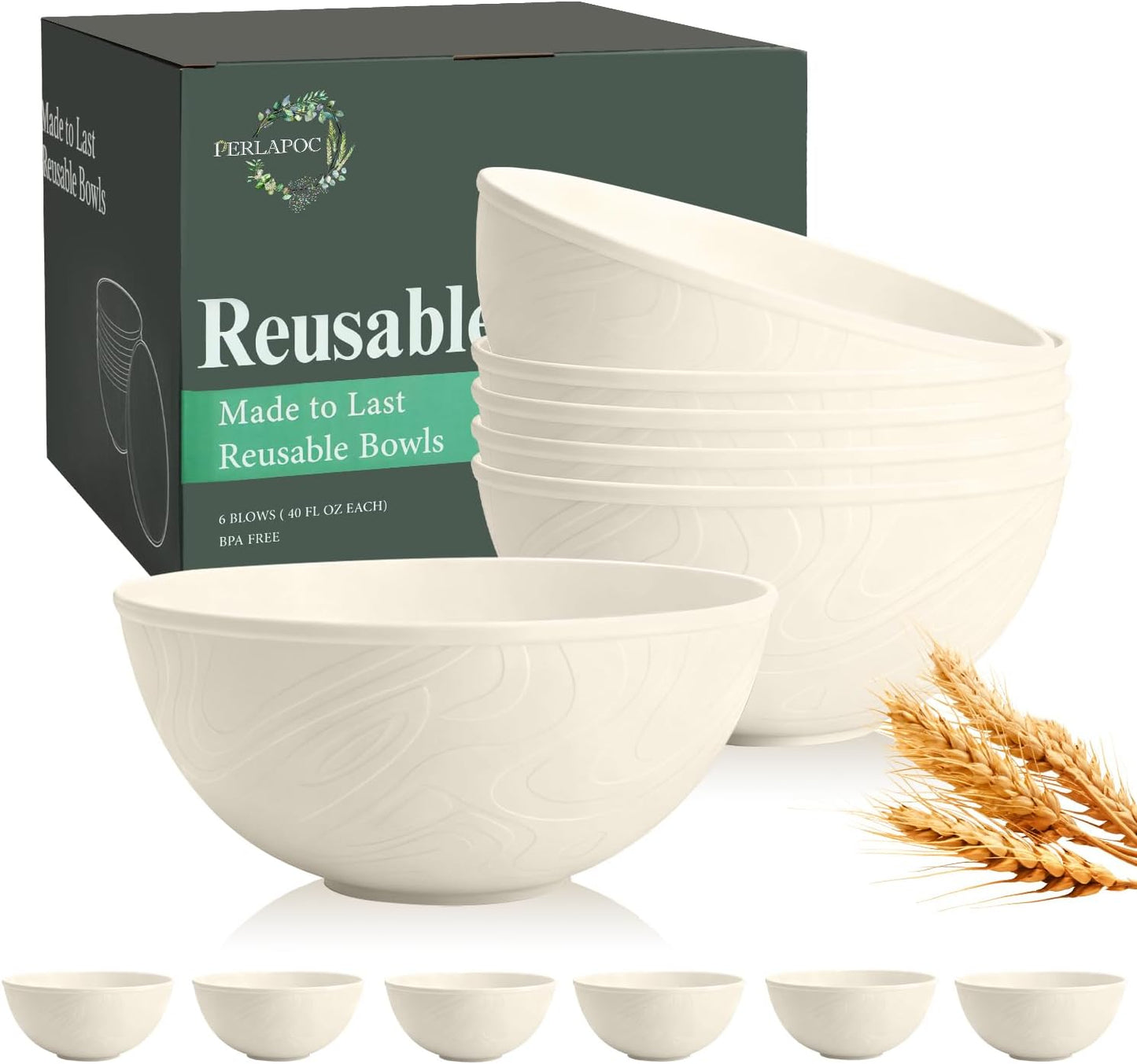 Wheat Straw Bowls Set with Lids, Unbreakable 40 OZ Cereal Bowls Set of 4, Salad Container for Lunch, Microwave & Dishwasher Safe Bowl Set for Kitchen, Picnic, RV, Camping, Multi
