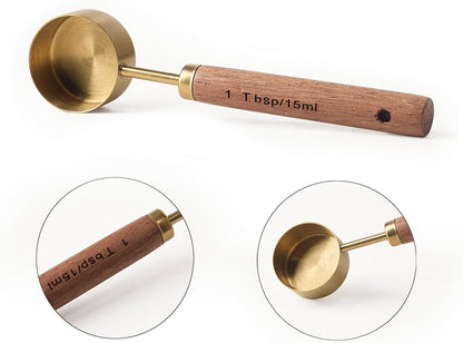 Coffee Scoop Measuring Spoon 1 Tablespoon Stainless Steel Wood Long Handle for Coffee Tea Spices Precise Measurement Deep Reach