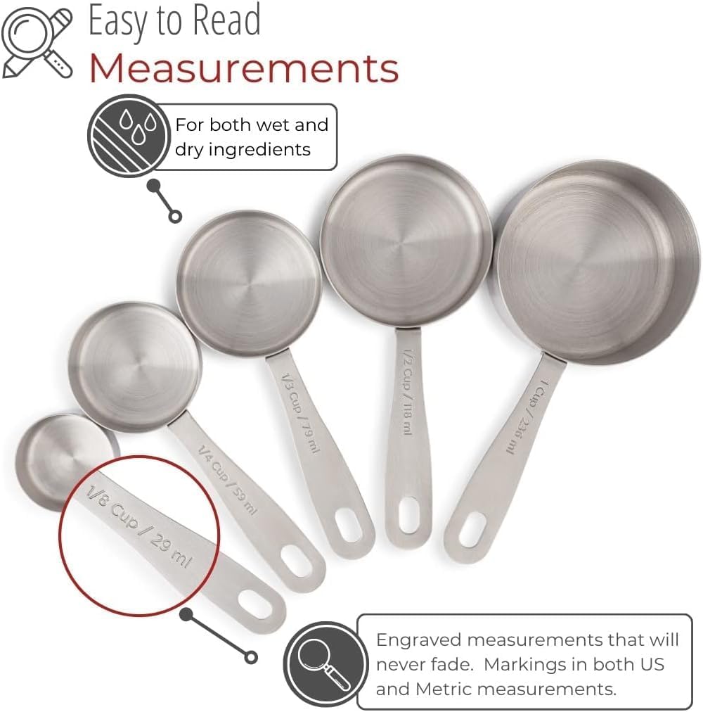 husMait Stainless Steel Measuring Cups & Spoons - 10 Piece Heavy Duty Measuring Cups & Spoons Set for Dry Foods, Spices or Liquids