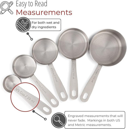 husMait Stainless Steel Measuring Cups & Spoons - 10 Piece Heavy Duty Measuring Cups & Spoons Set for Dry Foods, Spices or Liquids