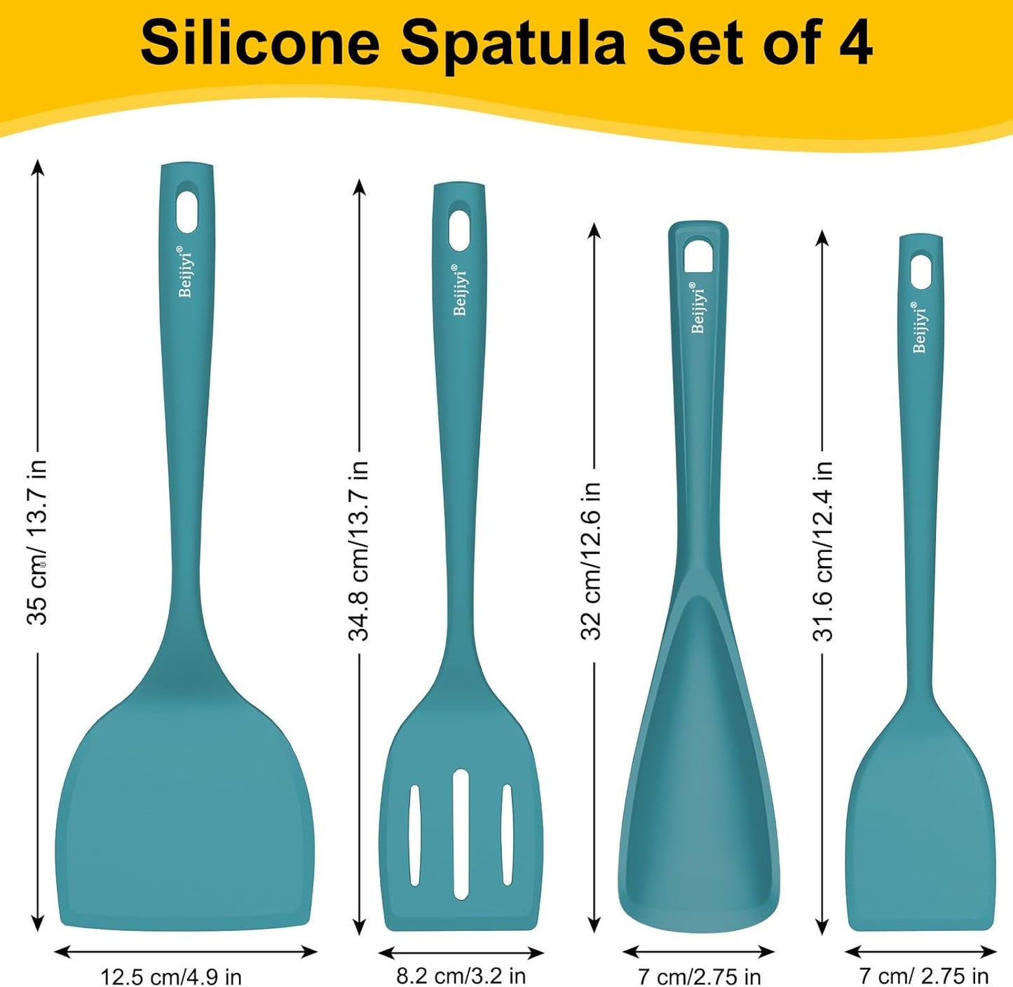 Beijiyi Silicone Spatula Set of 4, 600°F Heat Resistant, BPA Free Kitchen Spatula and Spoons for Nonstick Cookware, Solid & Slotted Turner Cooking Utensils for Serving, Flipping Egg, Pancakes (Khaki)