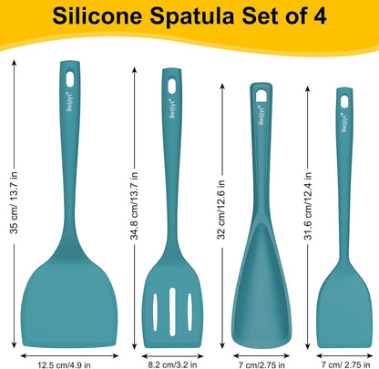 Beijiyi Silicone Spatula Set of 4, 600°F Heat Resistant, BPA Free Kitchen Spatula and Spoons for Nonstick Cookware, Solid & Slotted Turner Cooking Utensils for Serving, Flipping Egg, Pancakes (Khaki)