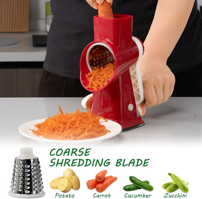 3 in 1 Manual Vegetable Cutter Machine with Stainless Steel Changeable Blades Rotary Cheese Grater Kitchen Tool Potato Slicer Shredder Nuts Chocolate Chopper (Transparent black)
