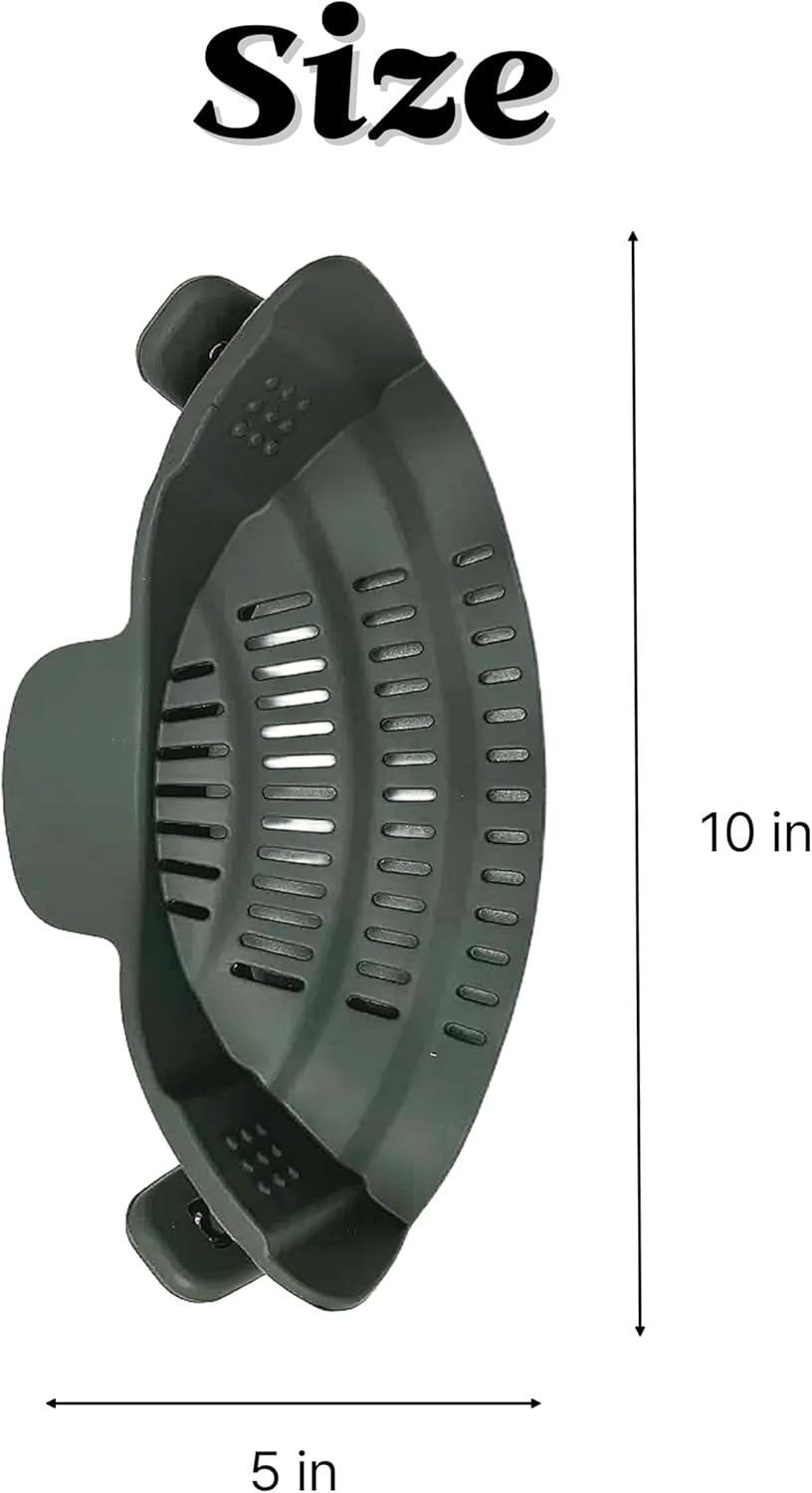 Clip-On Flexible Silicone Strainer for All Pots and Pans, Heat Resistant Colander for Vegetables and Fruit and Noodles and Pasta, Multi Use Kitchen Gadgets for Cooking, Space-Saving Design(Gray)