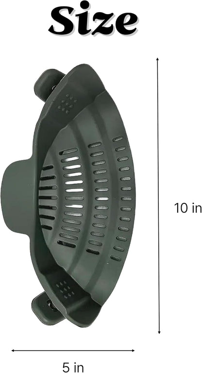 Clip-On Flexible Silicone Strainer for All Pots and Pans, Heat Resistant Colander for Vegetables and Fruit and Noodles and Pasta, Multi Use Kitchen Gadgets for Cooking, Space-Saving Design(Gray)