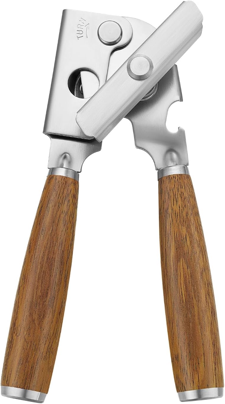 Upgraded Efficient Manual Can Opener - Selected Solid Wood Handle, Sharp and Smooth Blade Edge, Portable Design, Easy-Open Large Knob, Versatile for Various Bottle Caps（Rosewood）
