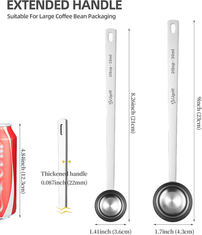 Ugotit Coffee Scoop for Ground Coffee, Long Handle Measuring Spoon for Protein Powder, Baking, 2 Tablespoon 18/8 Stainless Steel Coffee Scoop,Hanging Hole