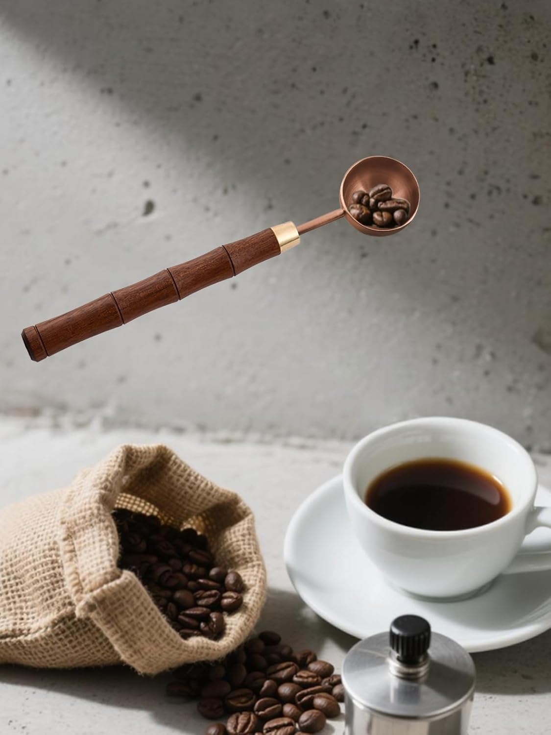 Rosewood Handle Coffee Scoops – Exquisite and Portable Stainless Steel Spoon with Long-Handled for Coffee (Silver, 5g Capacity)