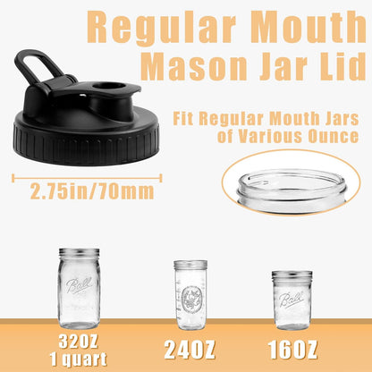 FyndraX Pour Spout Lids for Ball Wide Mouth Mason Jars, Airtight Canning Jar Flip Cap Top Lid for Drinking, Salad, Dressing Pouring, Leak-Proof, Pack of 4