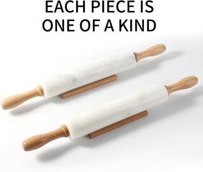 Koville African Natural Marble Rolling Pin, Non-Stick Polished Dough Roller, Pasta, Dumpling, Fondant, Pie Crust, Bread, Pizza Dough, Kitchen Baking Pastry Tools with Mat/Scraper（Namib Fantasy）