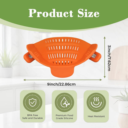 Clip-On Silicone Strainer for Pots, Heat-Resistant Handsfree Pasta & Vegetable Colander, Space-Saving Kitchen Gadget for Noodles, Veggies & Berries (Grey)