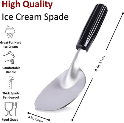 Heavy Duty Ice Cream Spade Scoop - with Non-Slip Comfortable Plastic Handle - Stainless Steel Ice Cream Paddle for Hard or Creamy Ice Cream - Ice Cream Scooper Durable Bend Proof