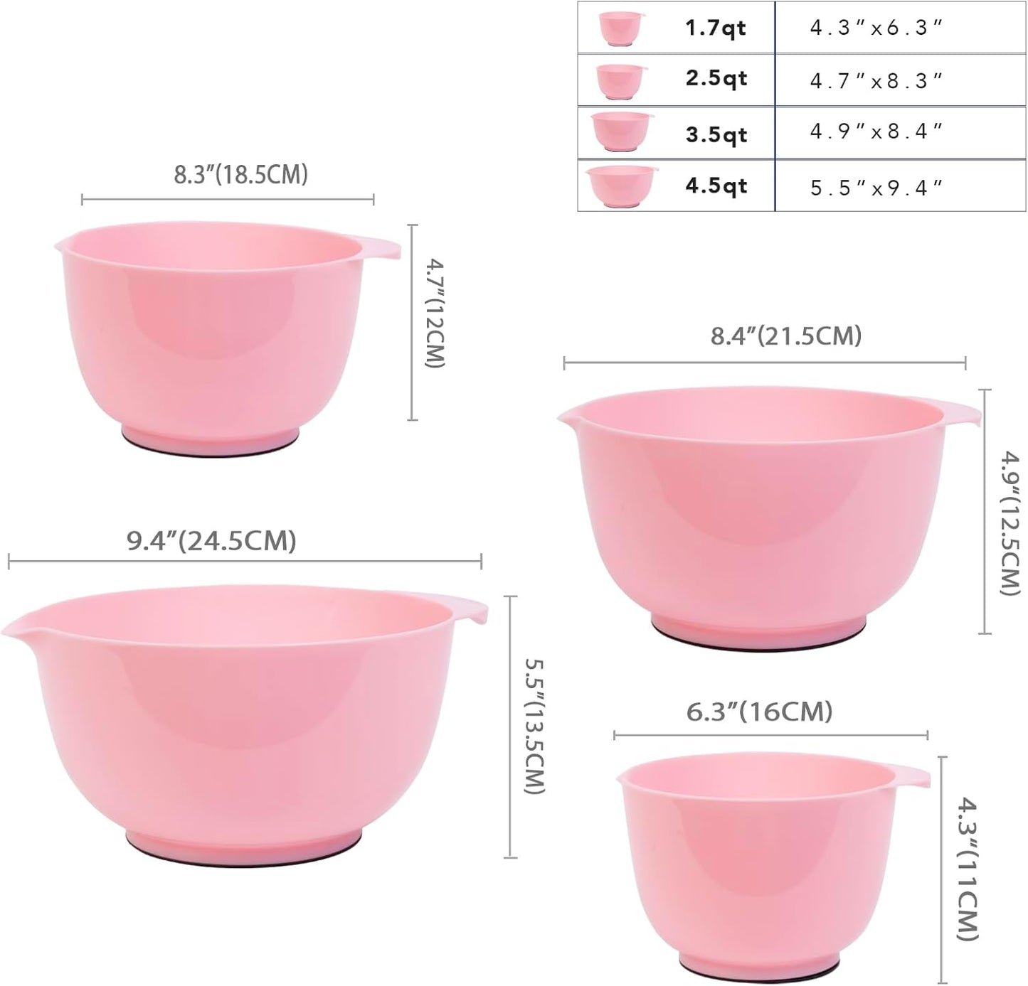 BoxedHome Green Ombre Nesting Plastic Mixing Bowl Set With Pour Spout, Microwave and Dishwasher Safe, BPA free Non-Slip Base, Set of 4 Size 1.7, 2.5, 3.5 and 4.5qt, Great for Prepping, Baking, Cooking