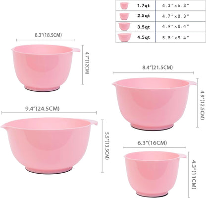 BoxedHome Green Ombre Nesting Plastic Mixing Bowl Set With Pour Spout, Microwave and Dishwasher Safe, BPA free Non-Slip Base, Set of 4 Size 1.7, 2.5, 3.5 and 4.5qt, Great for Prepping, Baking, Cooking