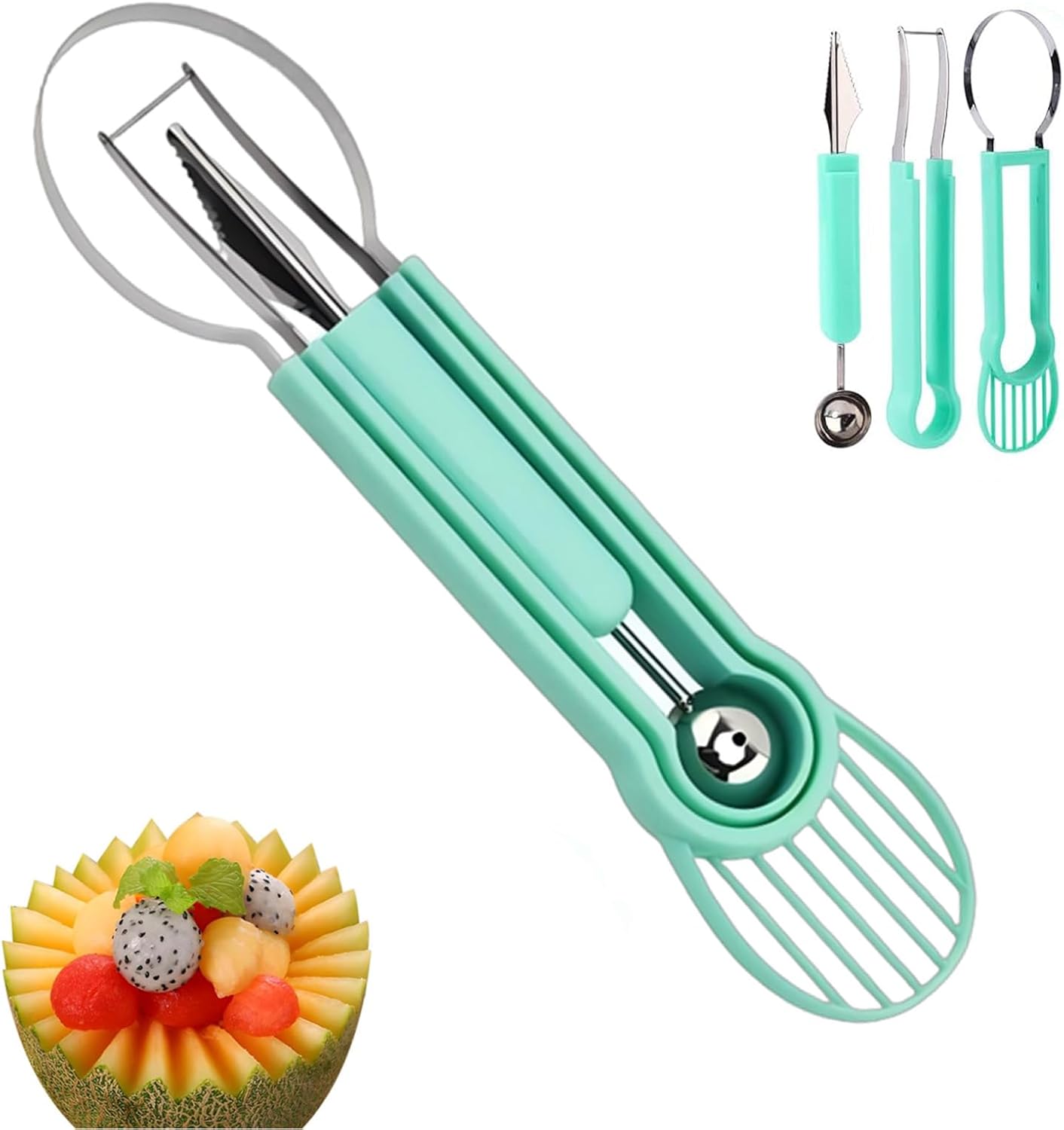 Fruit Cutter Slicer Tool Watermelon Plastic Stainless Steel Melon Baller Scoop Kitchen Scooper Gadget Kit for Making Juice Fruit Salad
