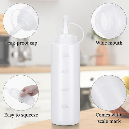Premium Leak-Proof Squeeze Bottles Plastic Sauce, Ketchup, Condiment & Syrup Dispenser for Kitchen, Pancake Batter, Salad Dressing, Cooking Oil - BPA Free, Dishwasher Safe (4, 12oz)